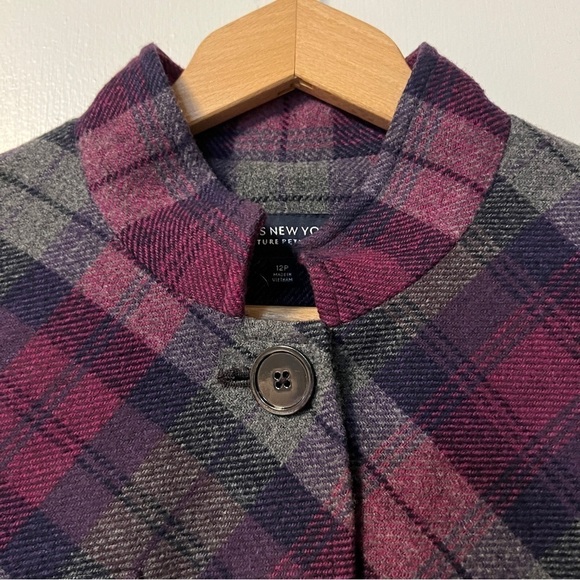 Tartan  Fall Jacket Coat Purple Plaid Button Front Jones New York Petite - Picture 4 of 9